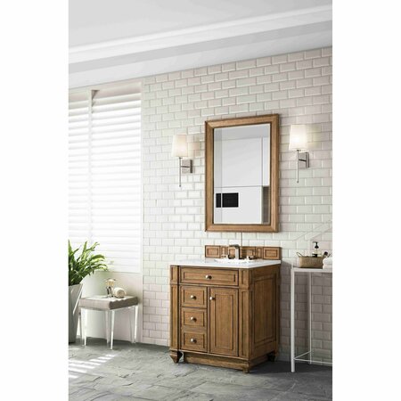 James Martin Vanities Bristol 30in Single Vanity, Saddle Brown w/ 3 CM White Zeus Quartz Top 157-V30-SBR-3WZ